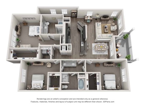 Floor plan for 3 beds, 2 baths, 2055 sqft